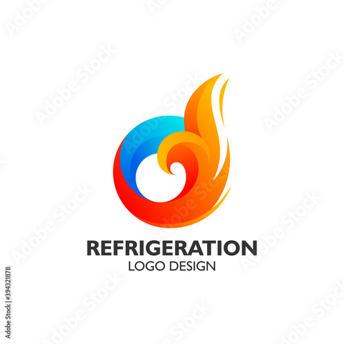 letter D with fire and ice for refrigeration logo design
