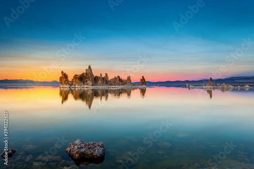 Tufa formations at Mono Lake in California in the evening
