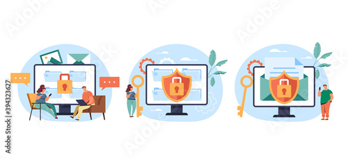 Safe data file document transfer concept. Vector flat graphic design illustration