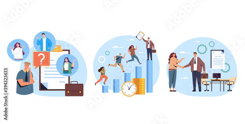 Recruitment hiring opportunity candidate research concept. Vector flat graphic design illustration