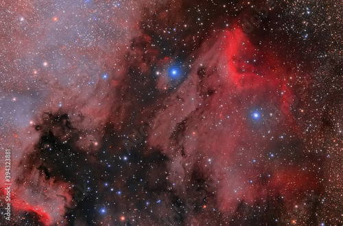 Obraz na plátne Space nebula, stars glow red and blue in space