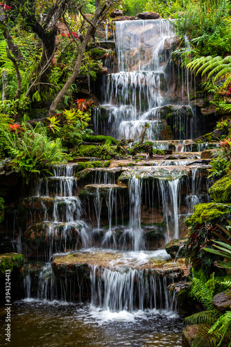 Artificial waterfall decoration in the park.