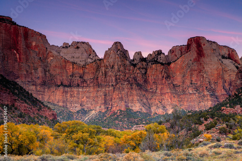 Autumn morning over the Towers of the Virgin in Zion National Park