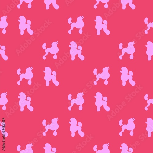 Childish seamless pattern of soft realistic pink contour dogs design elements for fabric. Dogs breed poodle set