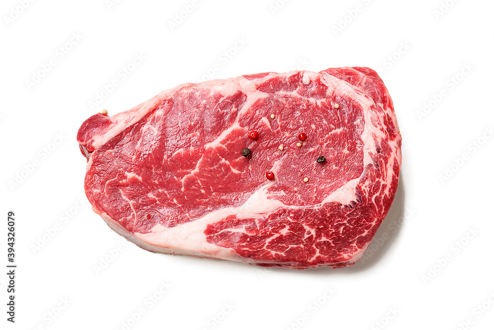 Raw fresh meat Ribeye steak entrecote of Black Angus Prime meat . isolated on white background