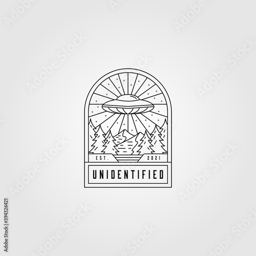 line art ufo space logo vector illustration design, space minimalist emblem design