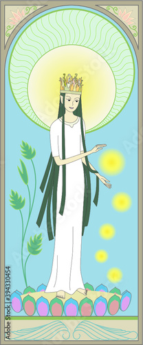 現代的なタッチで描いた菩薩風仏画