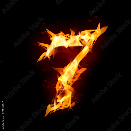 Flaming 7 on black background. Stylized number design