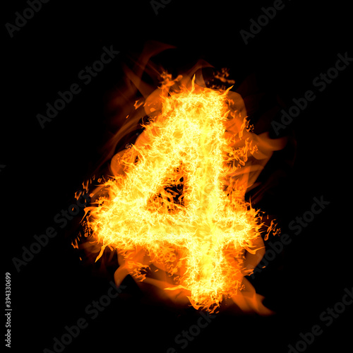 Flaming 4 on black background. Stylized number design