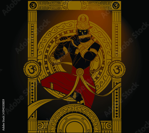 A vector illustration artwork of Hindu religion God Krishna
