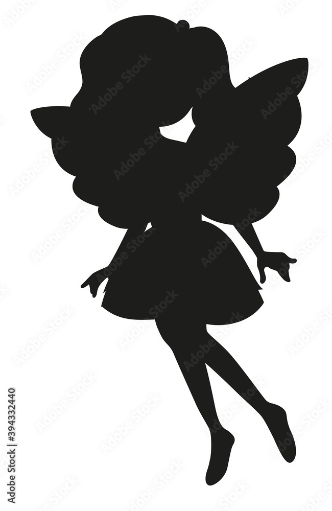 Silhouette fairy character on white background