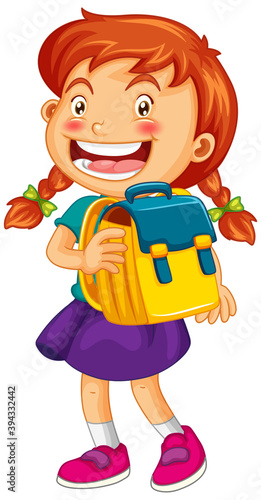 Happy girl holding school bag