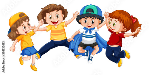 Group of young children cartoon character on white background