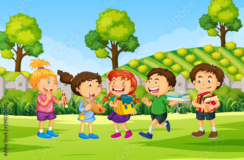 Children at ourdoor nature background