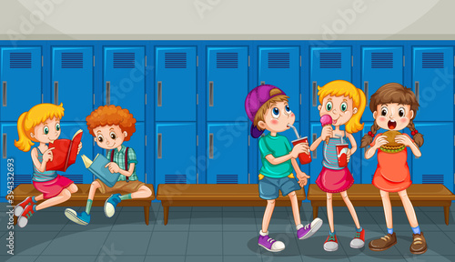 Happy children at school hallway