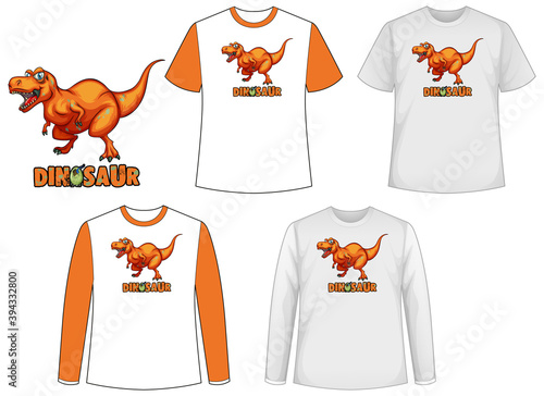 Set of different types of shirt in dinosaur theme with dinosaur logo