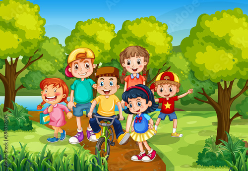 Children playing in the park scene