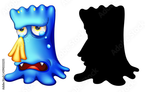 Monster with its silhouette on white background