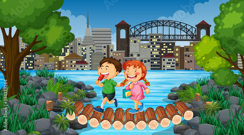 Children at ourdoor nature background