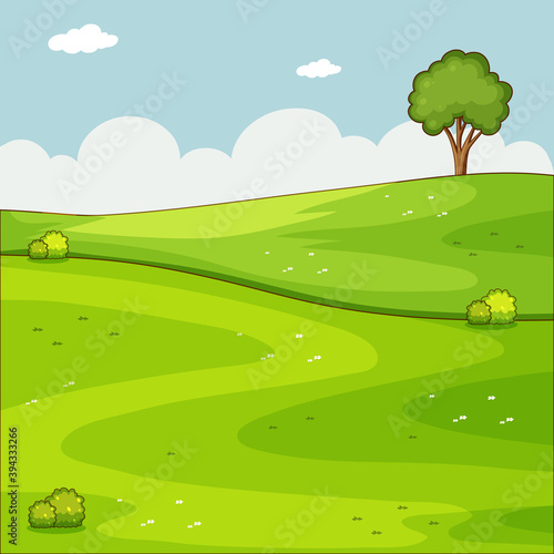 Empty green nature scene with a tree