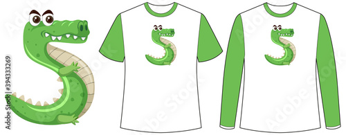 Set of two types of shirt with crocodile in number five shape screen on t-shirts