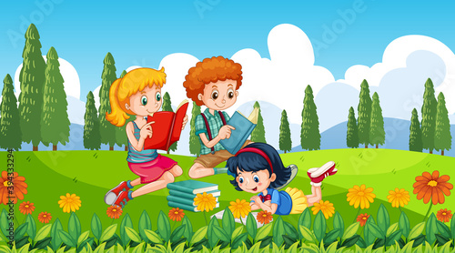 Children at ourdoor nature background