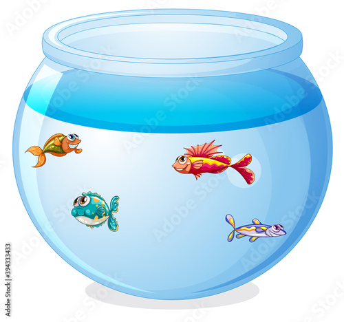 Cute fishes in the tank cartoon isolated