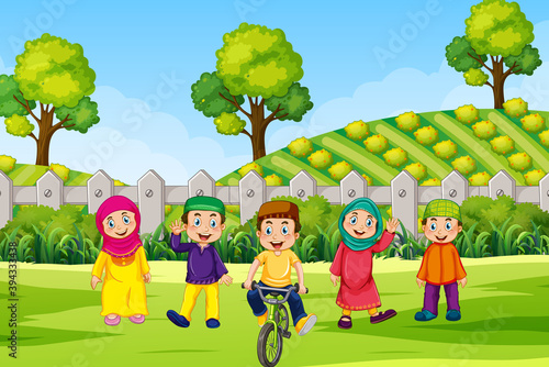 Children at ourdoor nature background