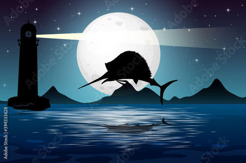 Marlin fish in nature scene silhouette
