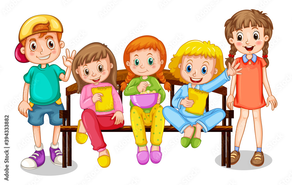 Group of young children cartoon character on white background Group of young children cartoon character on white background