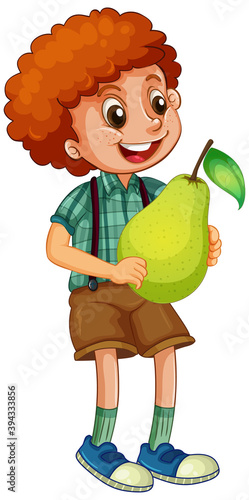 A boy holding pear isolated