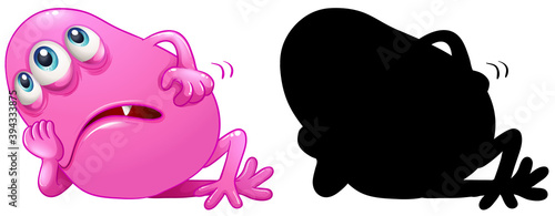 Monster with its silhouette on white background