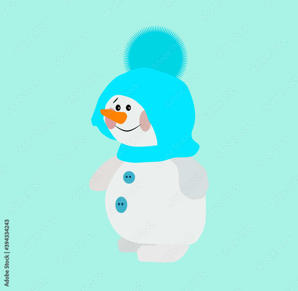 snowman with hands and feet in a beautiful blue hat, vector illustration snowman with hands and feet in a beautiful blue hat, vector illustration