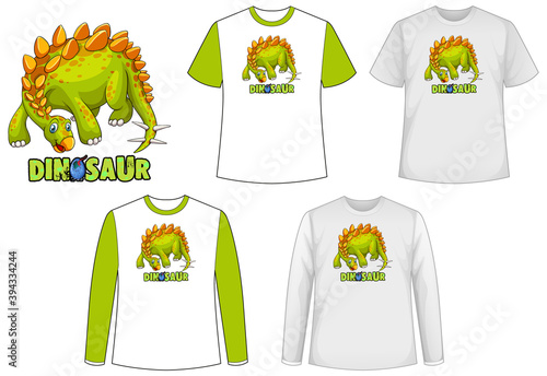 Set of different types of shirt in dinosaur theme with dinosaur logo