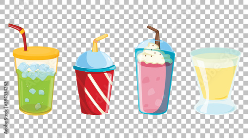Set of different types of soft or sweet drinks isolated on transparent backgr...