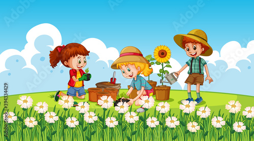 Children at ourdoor nature background