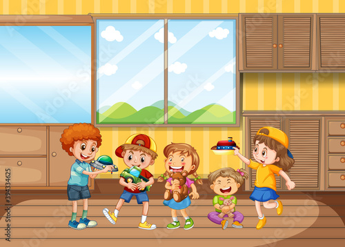 Children playing in living room