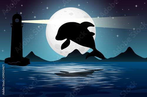 Dolphin in nature scene silhouette