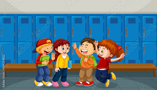 Happy children at school hallway