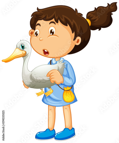 Young girl holding duck