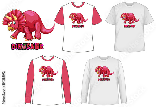 Set of different types of shirt in dinosaur theme with dinosaur logo