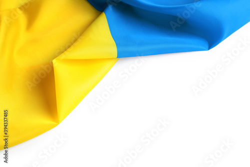 National flag of Ukraine on white background, closeup photo