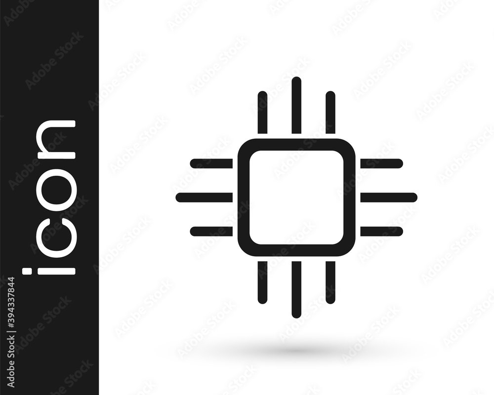 Black Computer processor with microcircuits CPU icon isolated on white background. Chip or cpu with circuit board. Micro processor. Vector.