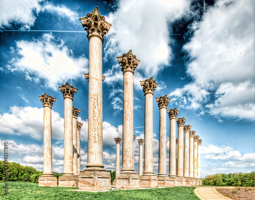 The Capitol Columns in the National Arboretum in Washington DC against a blue sky photo