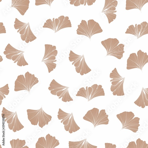 Floral seamless background with beige ginkgo biloba leaves. Background can be used for wallpaper, pattern fills, textile, web page background, surface textures. 