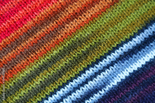 Texture of Colorful Striped Alpaca Knitted Wool Fabric in Diagonal Patterns for Abstract Background