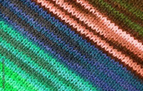 Top View of Multi-color Striped Alpaca Knitted Wool Fabric Texture in Diagonal Patterns for Background or Banner