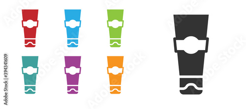 Fototapeta Naklejka Na Ścianę i Meble -  Black Tube of toothpaste icon isolated on white background. Set icons colorful. Vector.