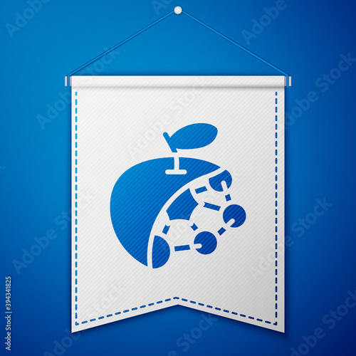 Blue Biological structure icon isolated on blue background. Genetically modified organism and food. White pennant template. Vector.