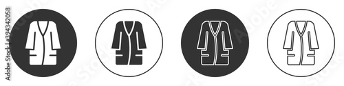 Black Bathrobe icon isolated on white background. Circle button. Vector.